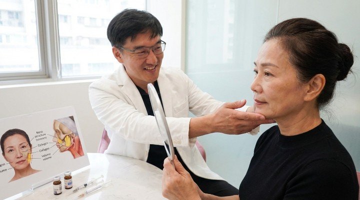 玻尿酸與膠原蛋白增生劑在臉部重建中的作用示意圖 各類膠原蛋白增生劑產品比較與適用情境 吳紹琥醫師於法瑞診所進行臉部治療諮詢 玻尿酸補體積，增生劑養膚質的協同效果 選擇膠原蛋白增生劑時醫師專業評估的重要性